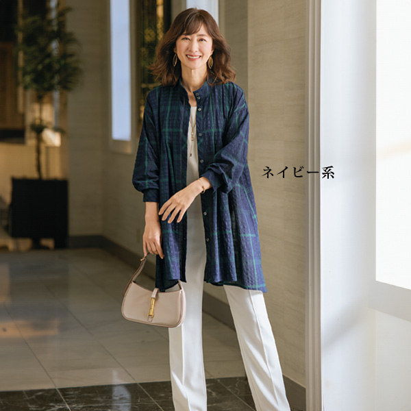 チェック柄サッカーシャツチュニック