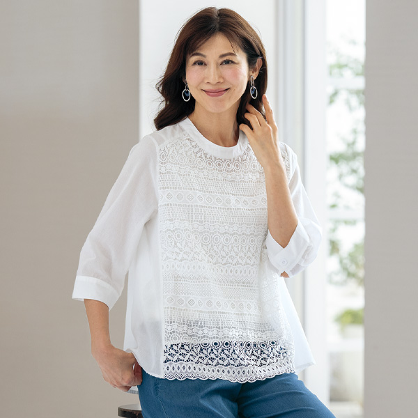 レース切替えブラウス