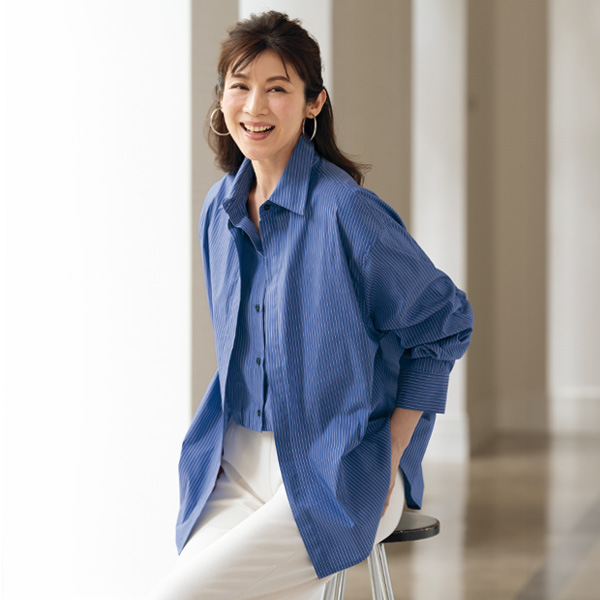 重ね着風ストライプシャツ