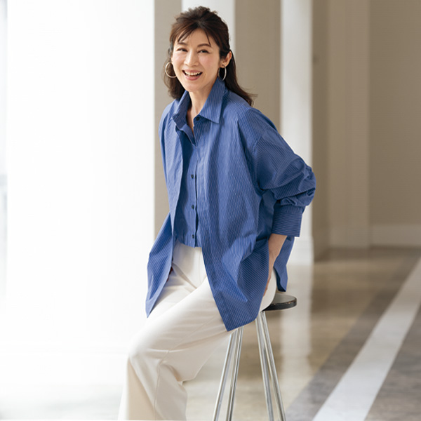 重ね着風ストライプシャツ