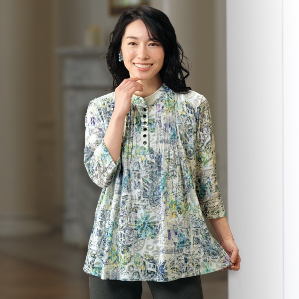 綿混オパールピンタック使いプルオーバー