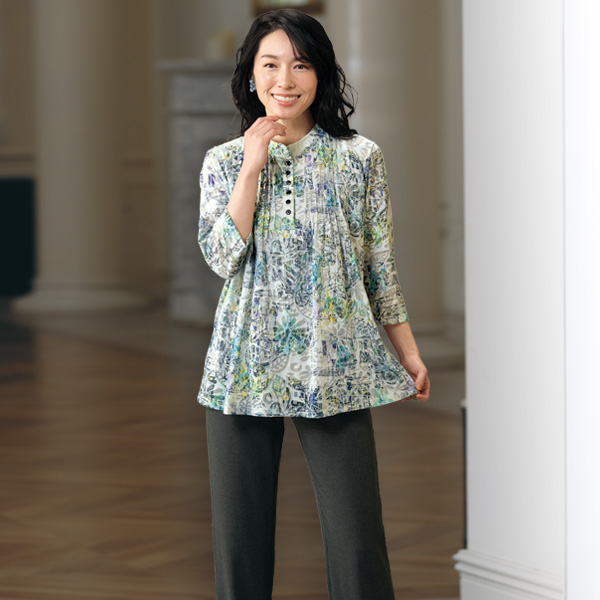 綿混オパールピンタック使いプルオーバー