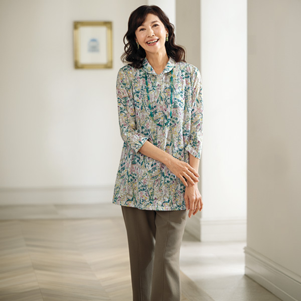 綿混オパールカットソーチュニックプルオーバー