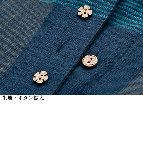 綿100％先染めチェック花飾りボタン使いブラウスジャケット 大きいサイズ M L LL 3L