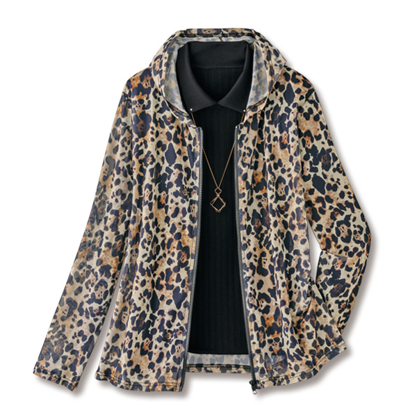 メッシュプリントフード付ブルゾンジャケット