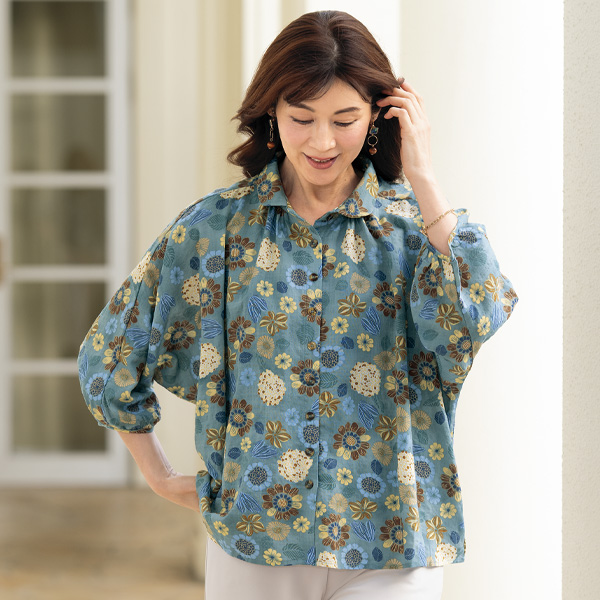 プリントドルマンブラウス