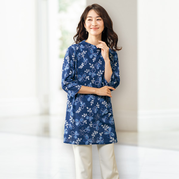 フラワー柄ロングプルオーバー