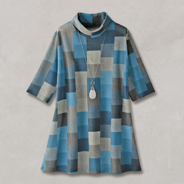 ブロック柄プリントロングプルオーバー