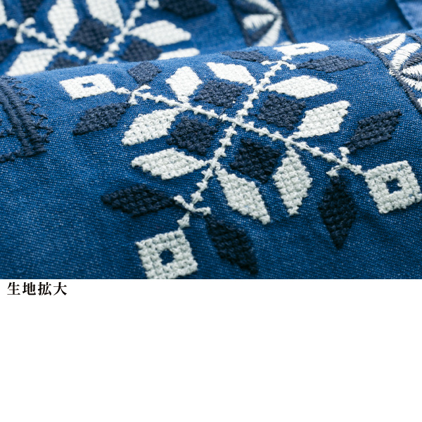 デニム刺しゅうロングシャツ