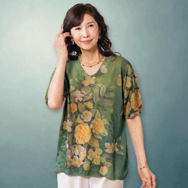 花ざかりプリントサマーセーター