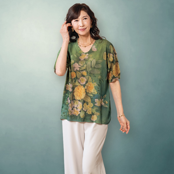 花ざかりプリントサマーセーター