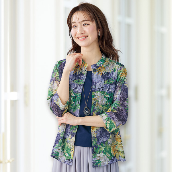 花柄プリントブラウスジャケット