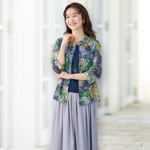 花柄プリントブラウスジャケット