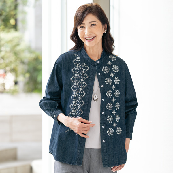 刺しゅう使いデニムジャケット