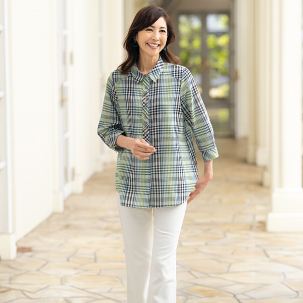 格子柄デザインブラウス