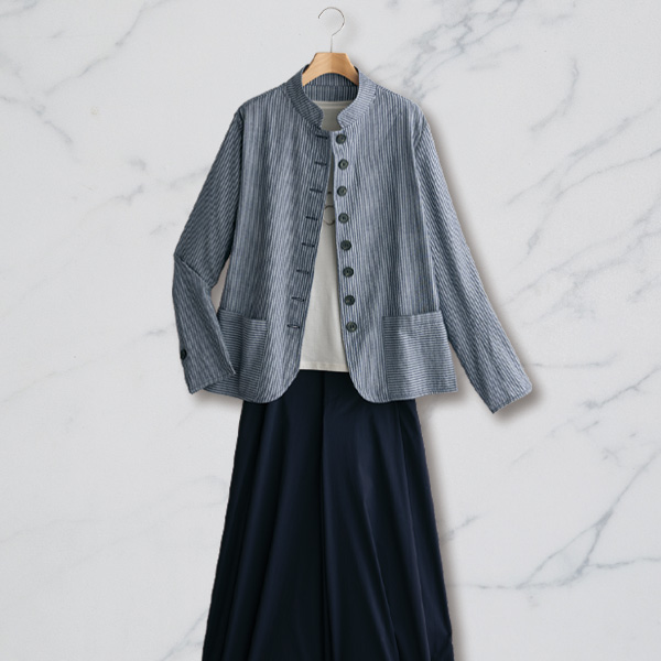 ストライプスタンド襟ジャケット