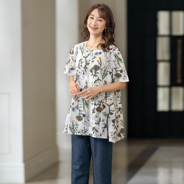 サッカープリントチュニックブラウス