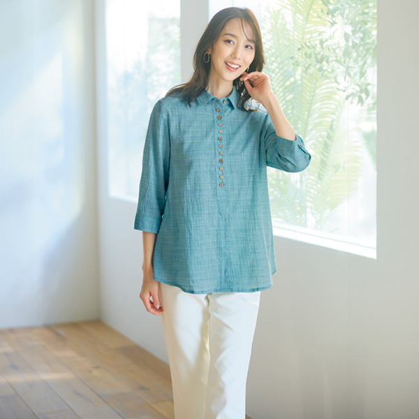 かすりシャツブラウス