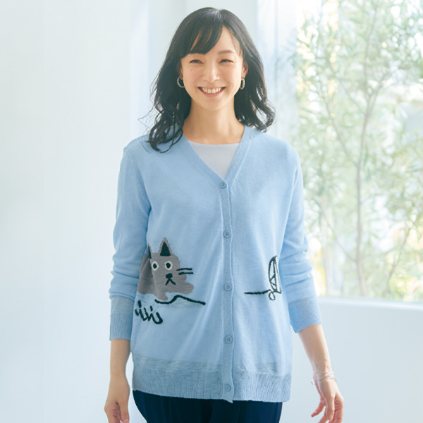ネコ柄ジャカードニットカーディガン