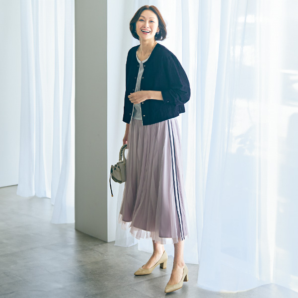 ランダムストライプ柄フレアスカート