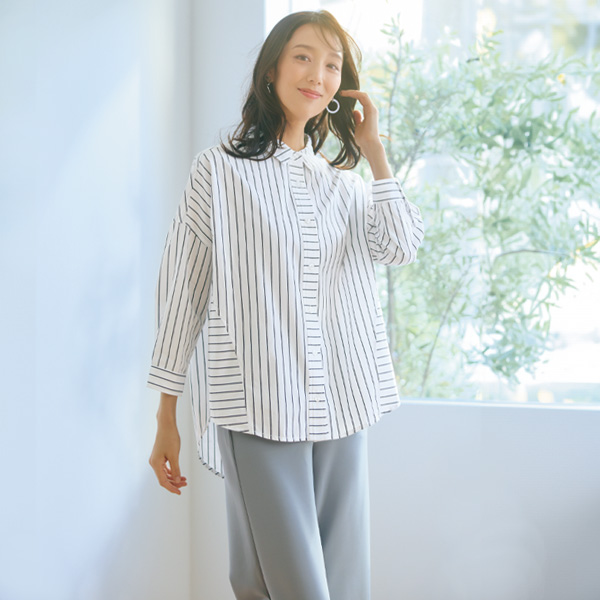 ストライプ使いゆったりブラウス