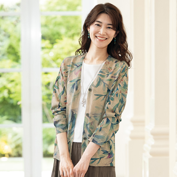 プリントゆったりカーディガン