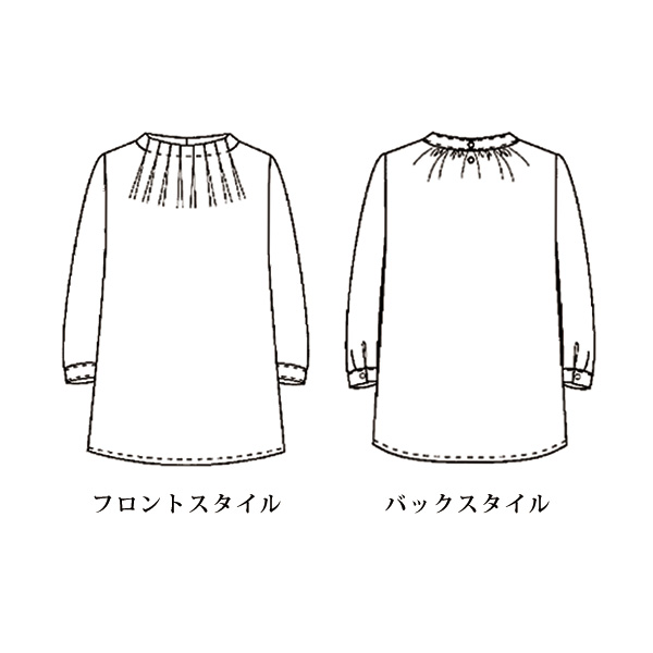 ドビーストライプ花柄プリントタックブラウス