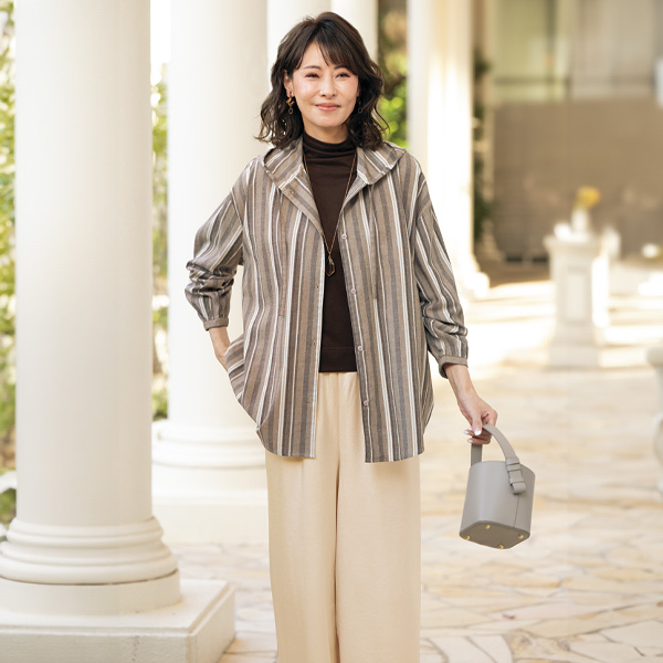 ドビーストライプフード付きシャツブルゾン