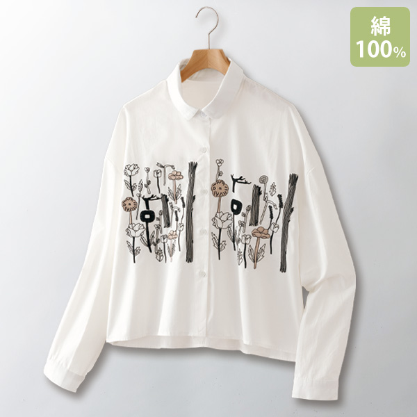 ボタニカル刺しゅうブラウス