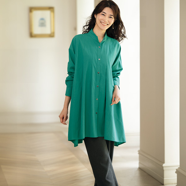 前タック使いフレアチュニックワンピース