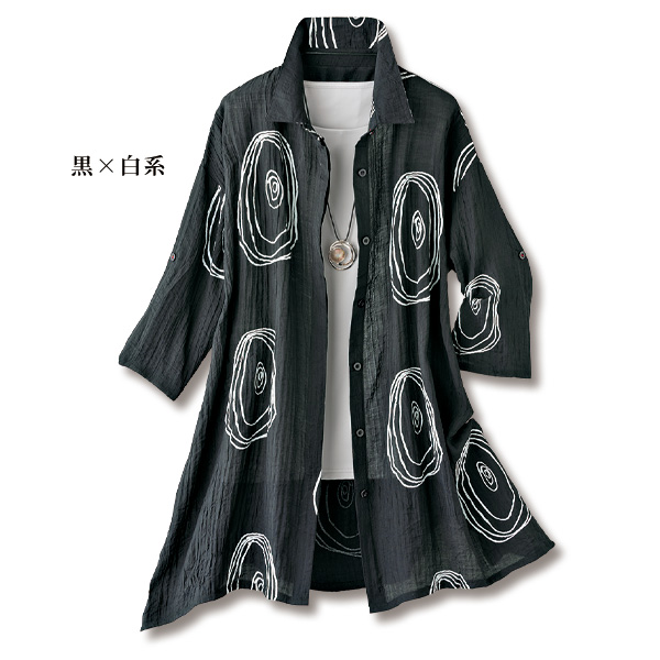 サークル柄プリントシャツチュニック