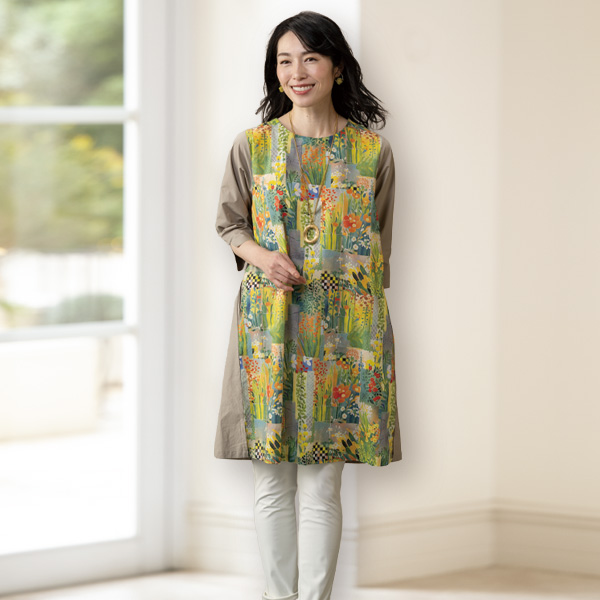 ボタニカルプリント切替えチュニックワンピース