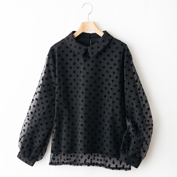 シアードット襟付プルオーバーブラウス