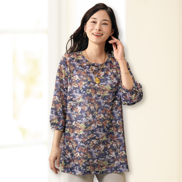 ボタニカルプリントカットソーチュニック