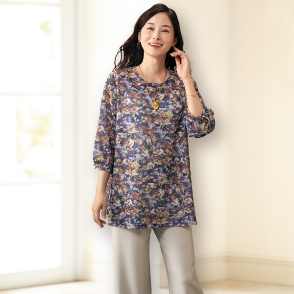 ボタニカルプリントカットソーチュニック