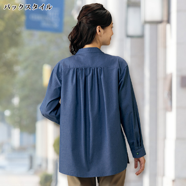 配色ボタンキルトデザインデニムシャツ