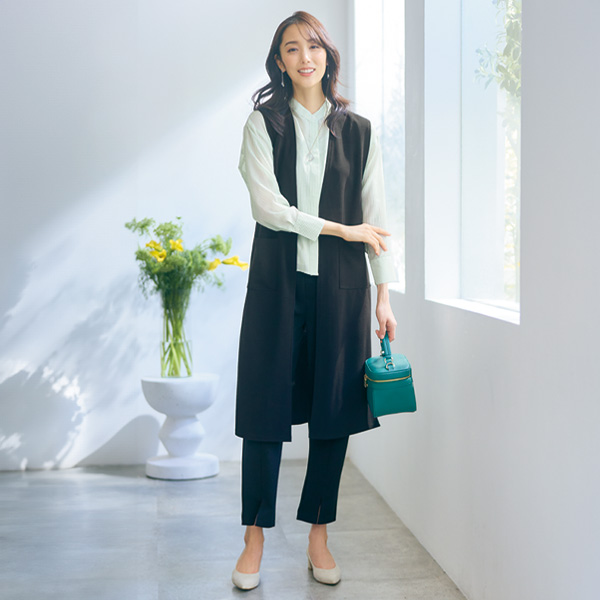 ストレッチカットソー前スリットイージーパンツ