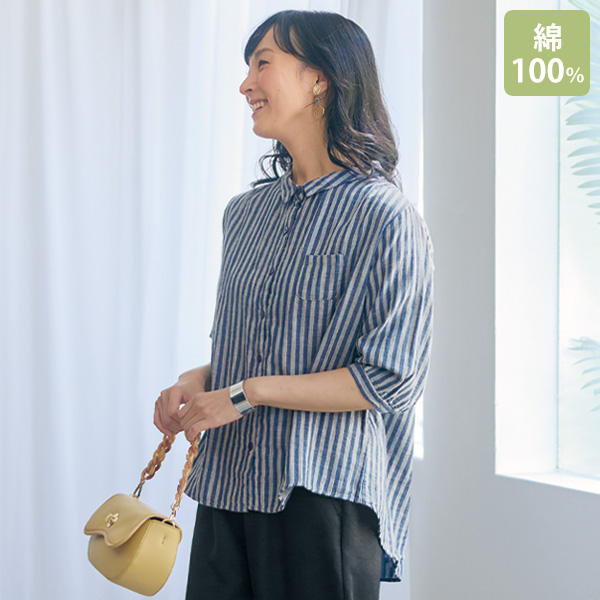 ダブルガーゼストライプブラウス