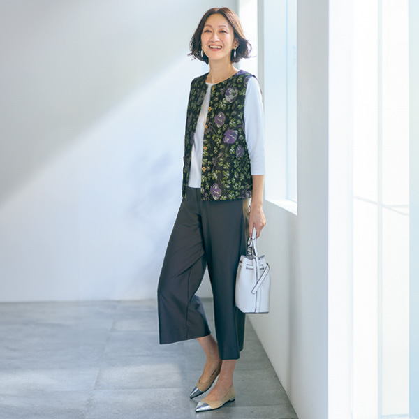 花柄プリントデニムベスト