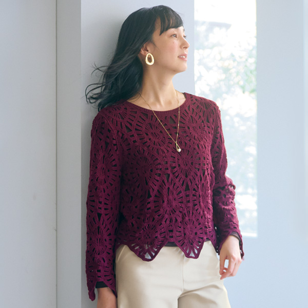 かぎ針風裾スカラッププルオーバー