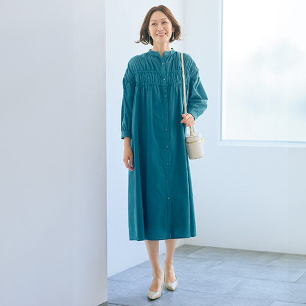 綿100％ギャザーワンピース