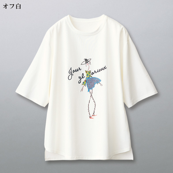 女性モチーフ刺しゅうTシャツ
