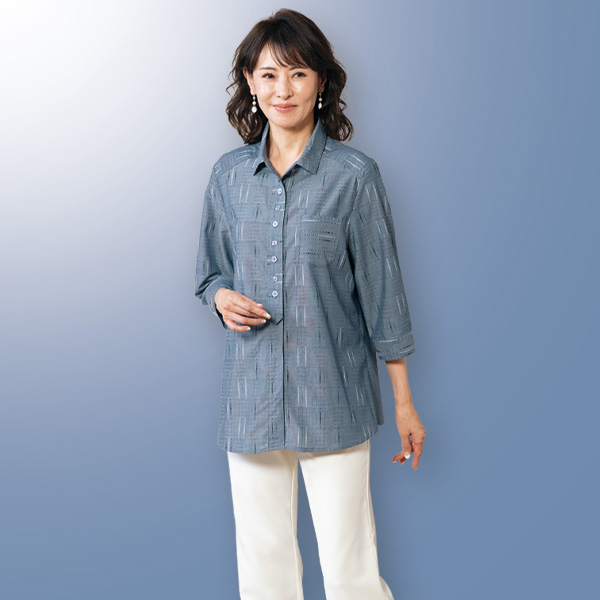 綿混ジャカードシャツブラウス