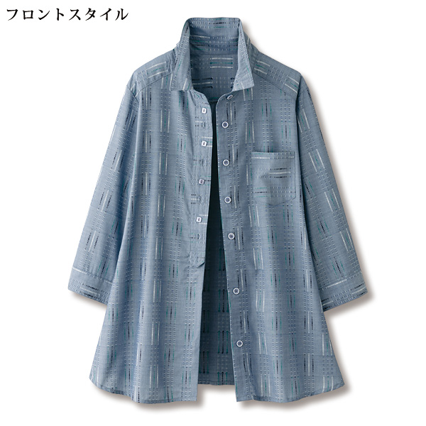綿混ジャカードシャツブラウス