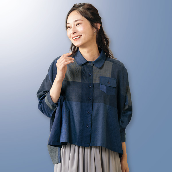 ブロック柄ゆったりブラウス