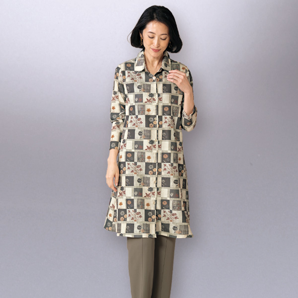 和調プリントシャツワンピース