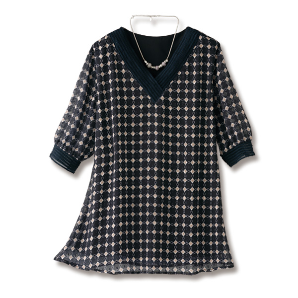 カットシフォン素材レース使いオーバーブラウス