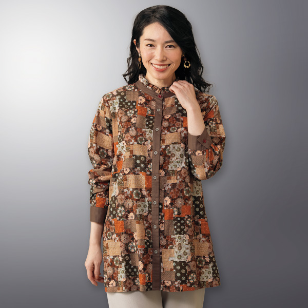 和調プリント配色ブラウス