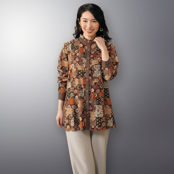 和調プリント配色ブラウス
