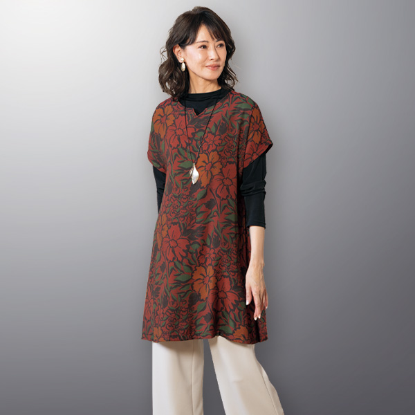 フラワー柄チュニックワンピース